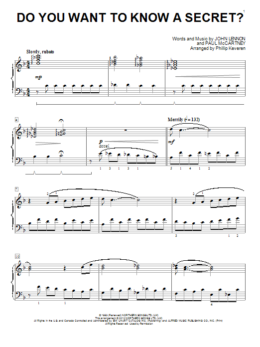 The Beatles Do You Want To Know A Secret? [Classical version] (arr. Phillip Keveren) sheet music notes and chords arranged for Piano Solo