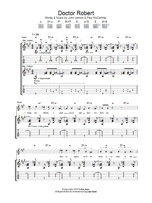 Learn to play The Beatles Doctor Robert sheet music for Guitar Tab in minutes. Price: 7.8900$ The Beatles Doctor Robert sheet music notes and chords arranged for Guitar Tab