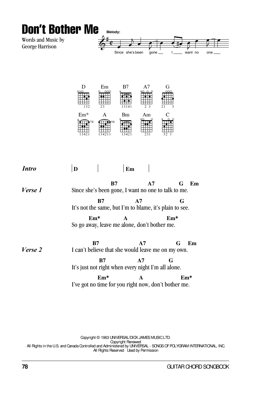 The Beatles Don't Bother Me sheet music notes and chords. Download Printable PDF.