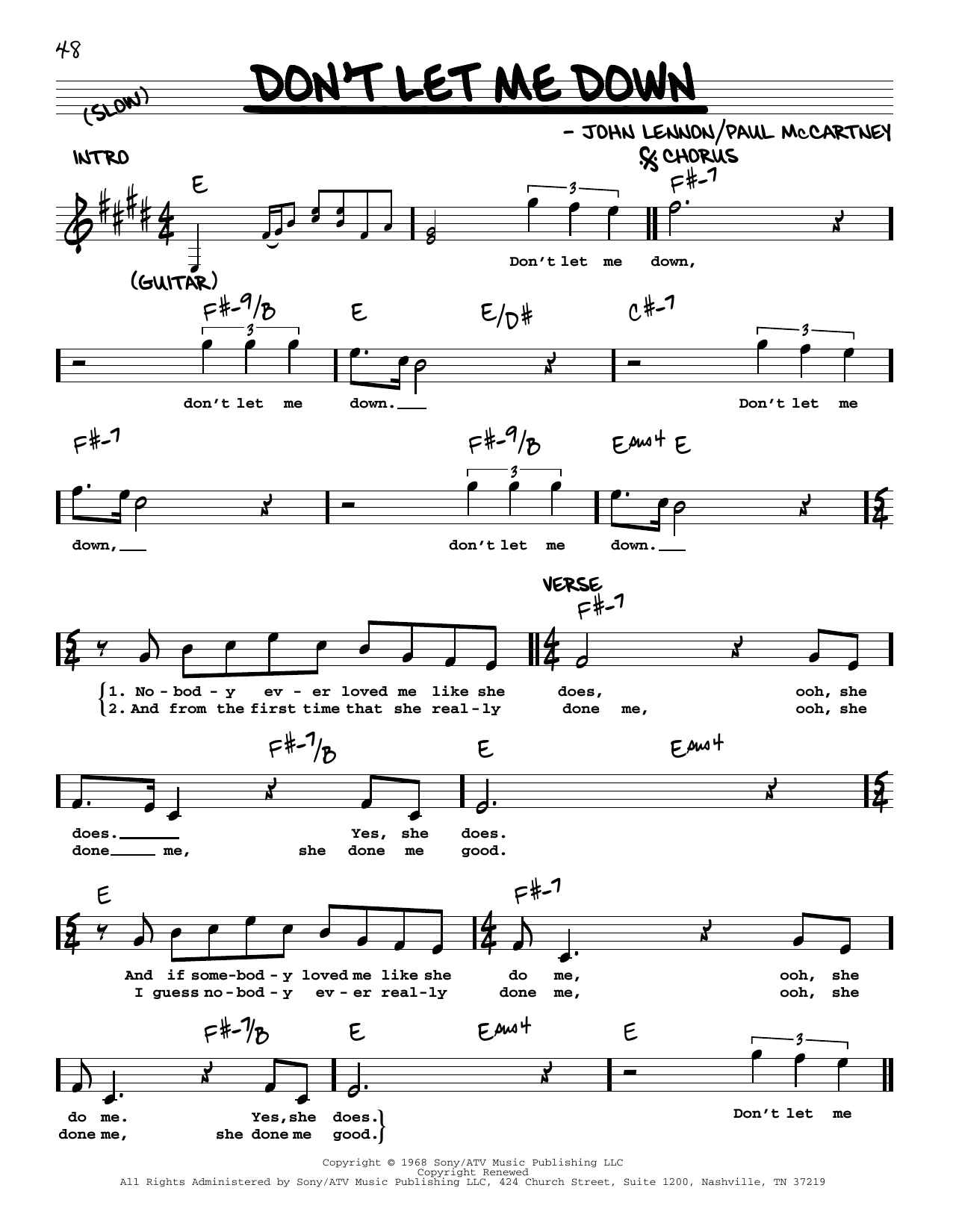 The Beatles Don't Let Me Down [Jazz version] sheet music notes and chords arranged for Real Book – Melody, Lyrics & Chords