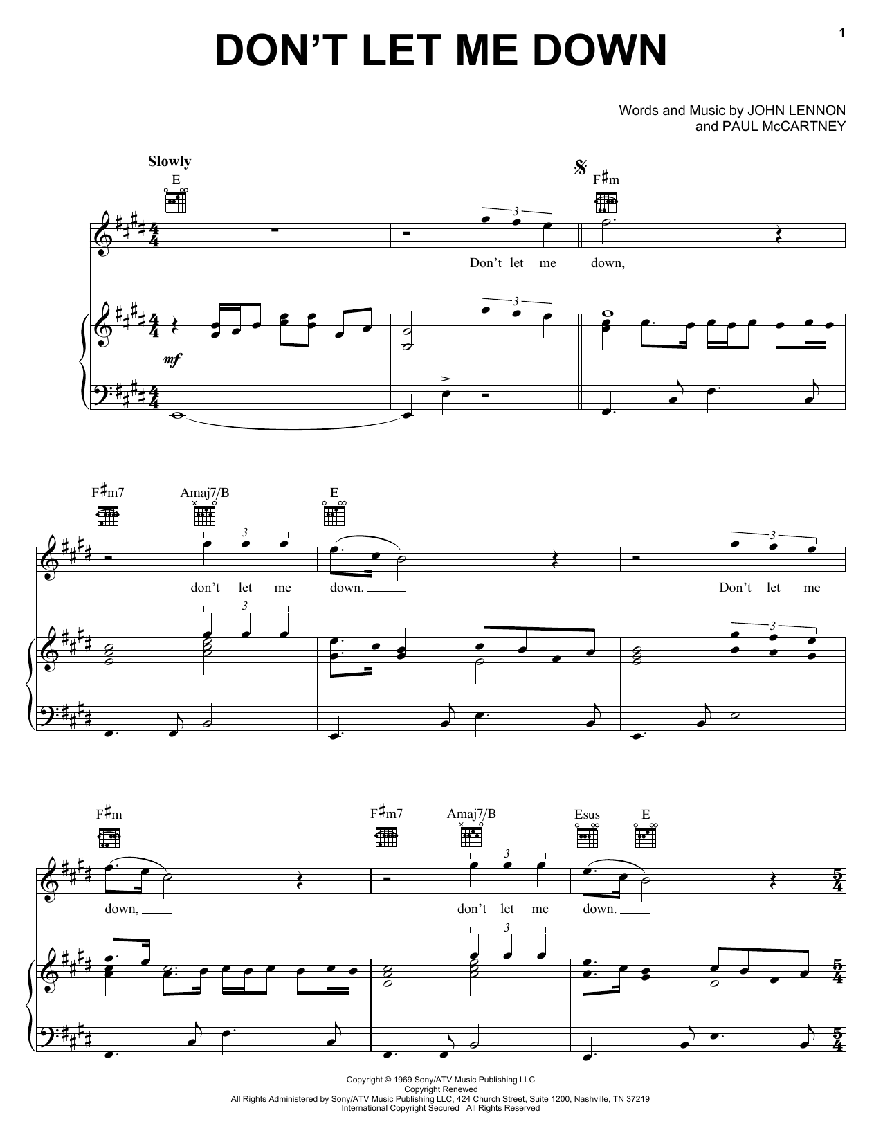 The Beatles Don't Let Me Down sheet music notes and chords. Download Printable PDF.