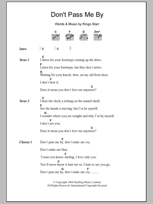 The Beatles Don't Pass Me By sheet music notes and chords. Download Printable PDF.