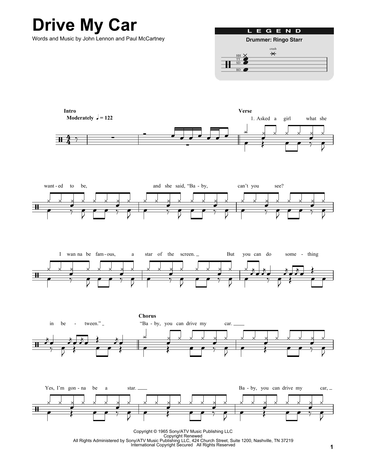 The Beatles Drive My Car sheet music notes and chords. Download Printable PDF.