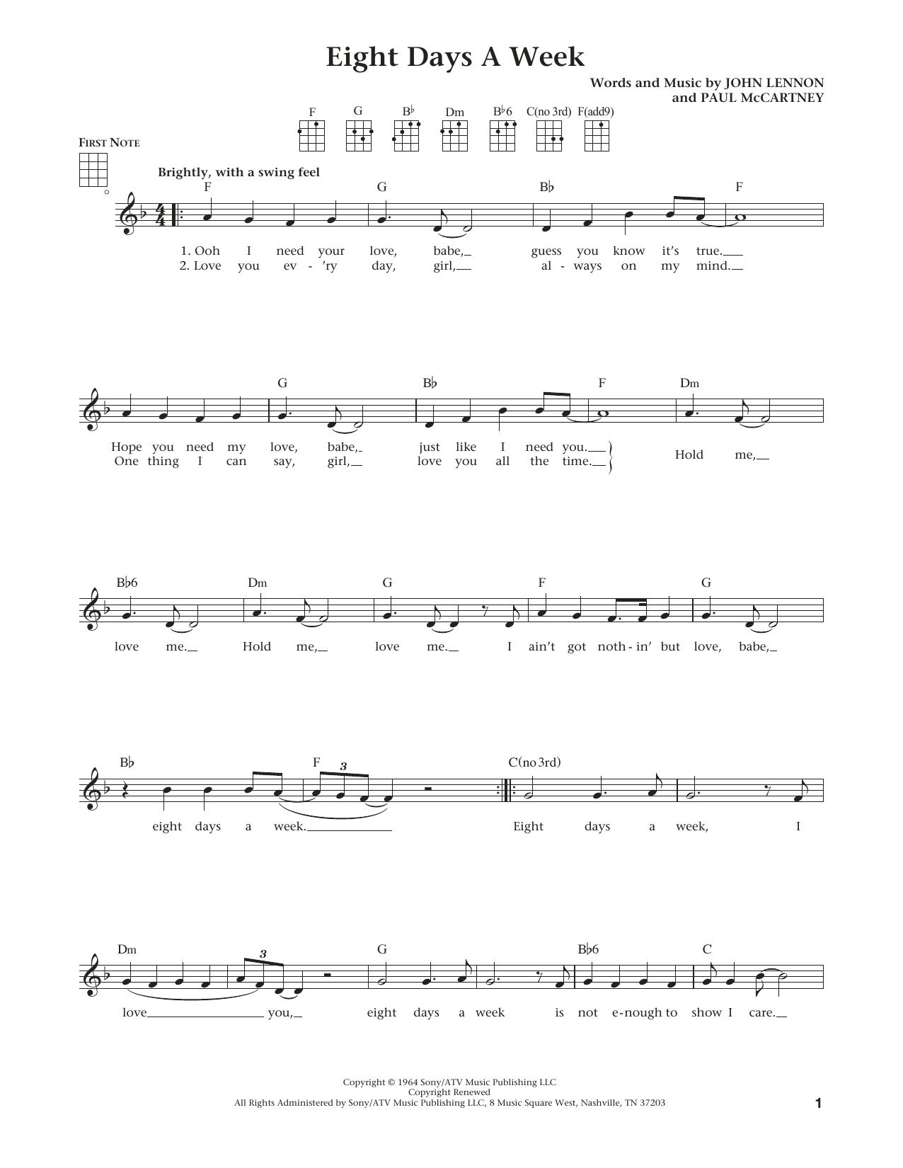 The Beatles Eight Days A Week (from The Daily Ukulele) (arr. Liz and Jim Beloff) sheet music notes and chords. Download Printable PDF.