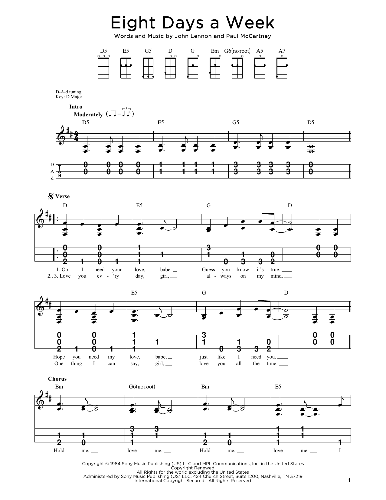 The Beatles Eight Days A Week sheet music notes and chords. Download Printable PDF.