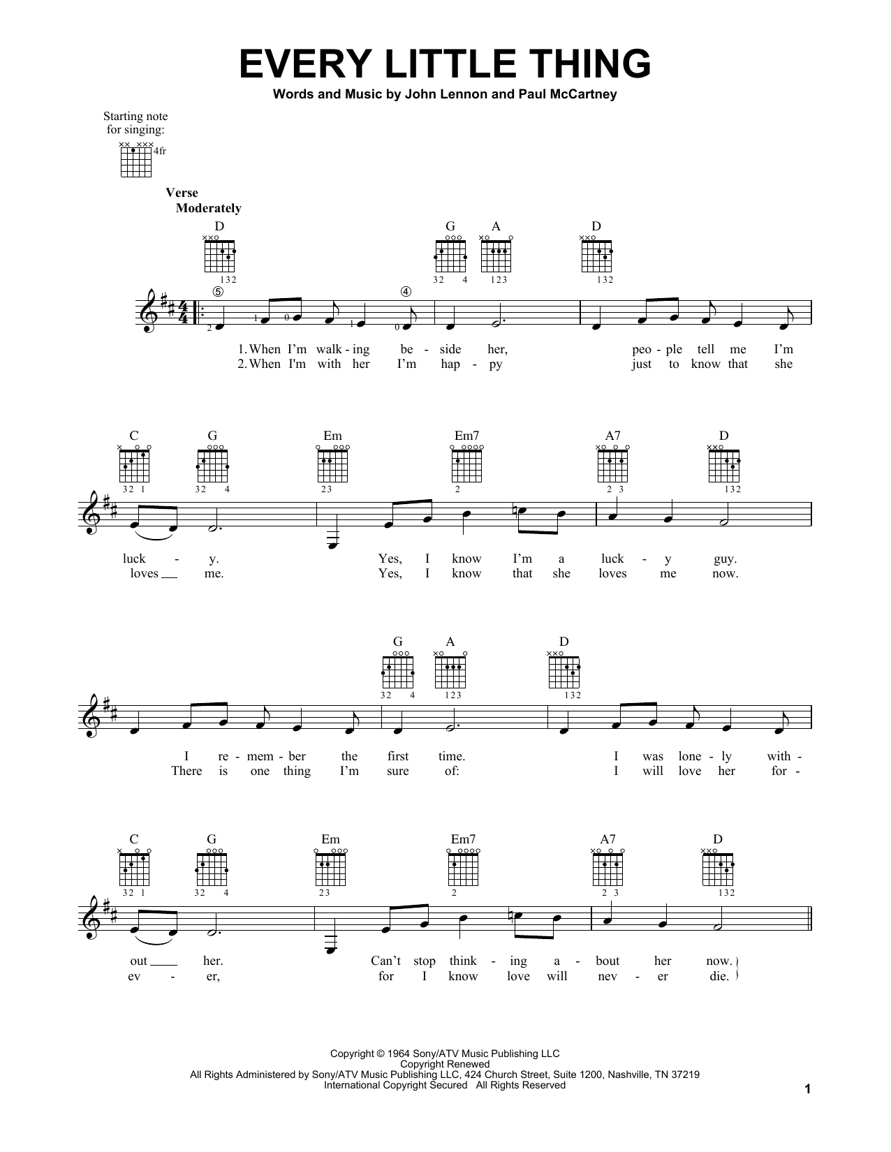 The Beatles Every Little Thing sheet music notes and chords. Download Printable PDF.