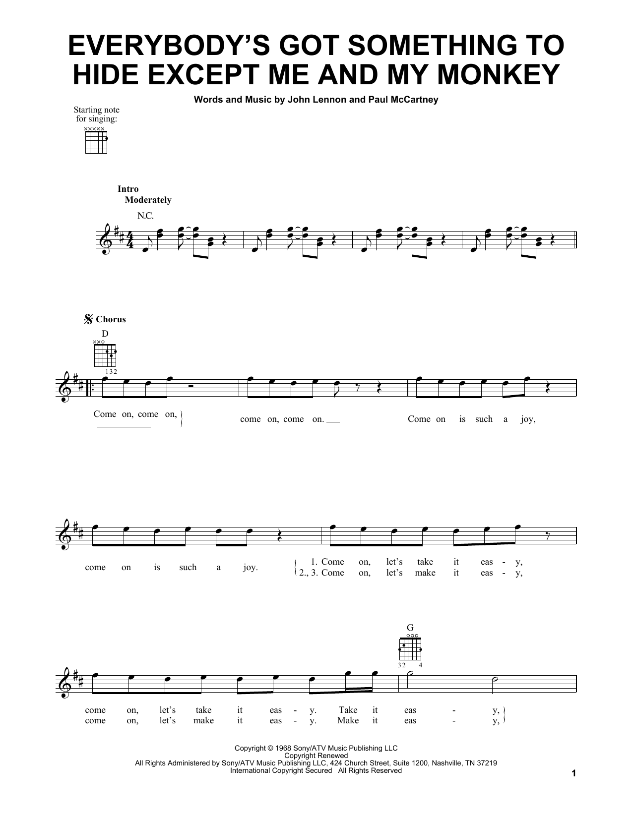 The Beatles Everybody's Got Something To Hide Except Me And My Monkey sheet music notes and chords. Download Printable PDF.