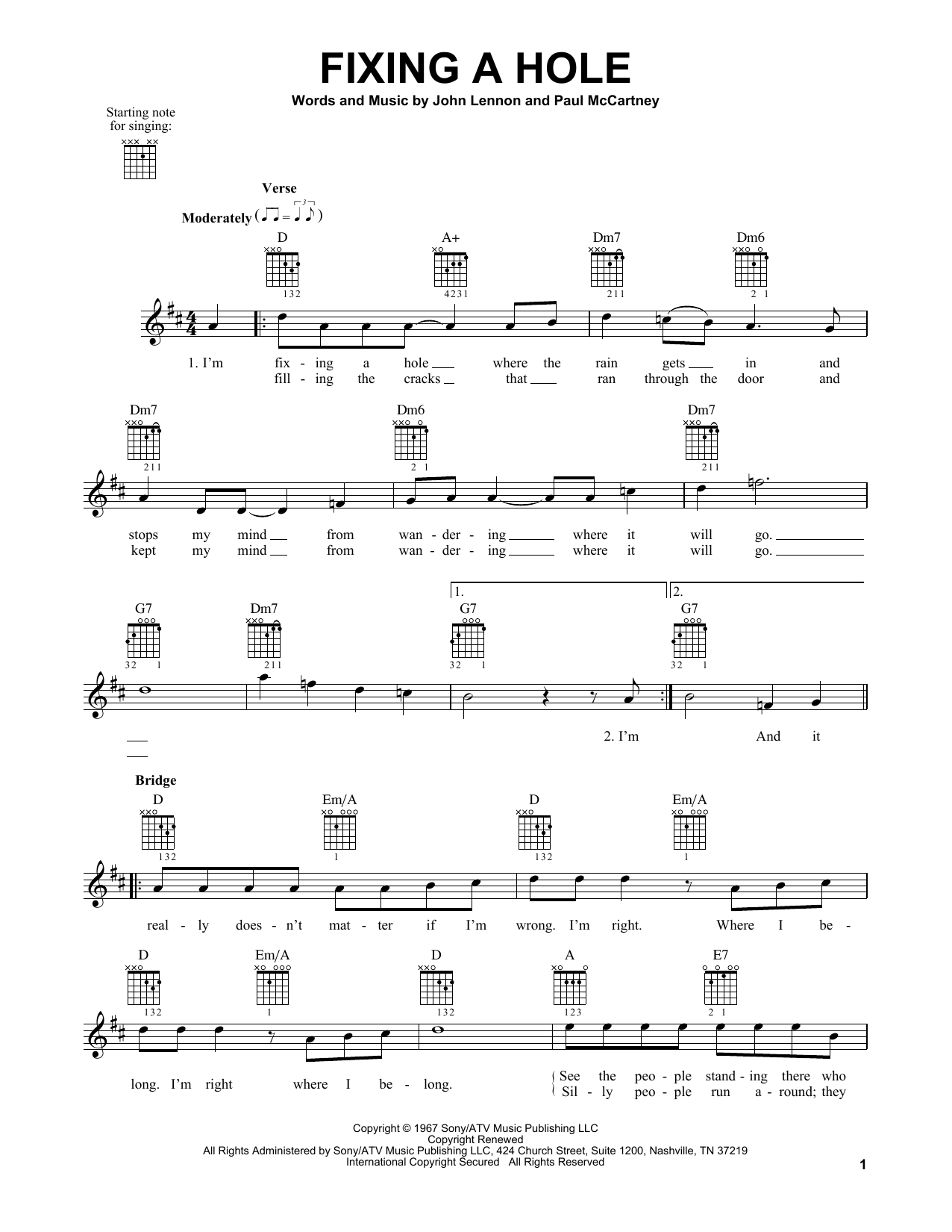 The Beatles Fixing A Hole sheet music notes and chords. Download Printable PDF.