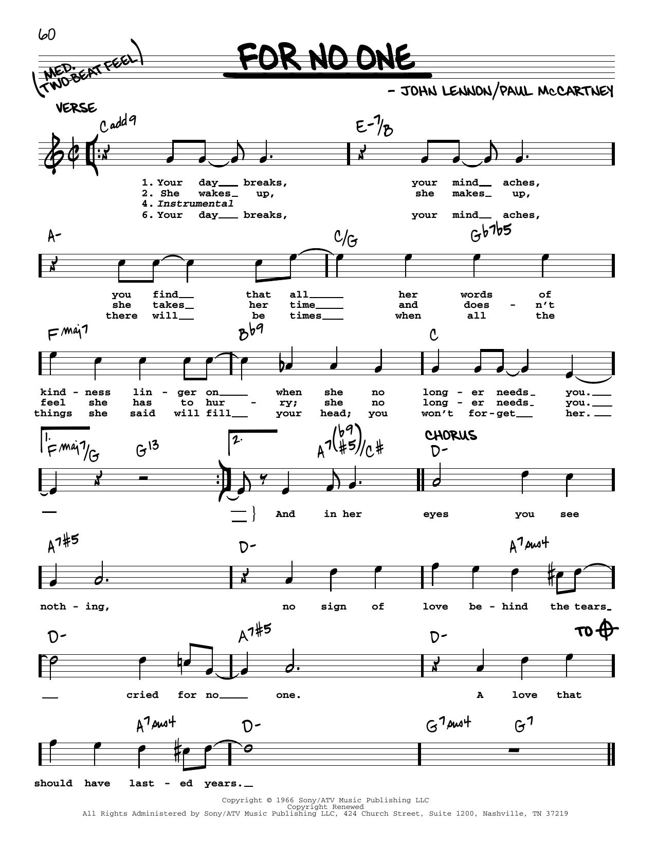 The Beatles For No One [Jazz version] sheet music notes and chords. Download Printable PDF.