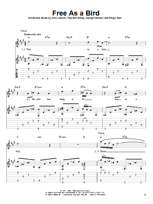 The Beatles Free As A Bird sheet music notes and chords arranged for Solo Guitar