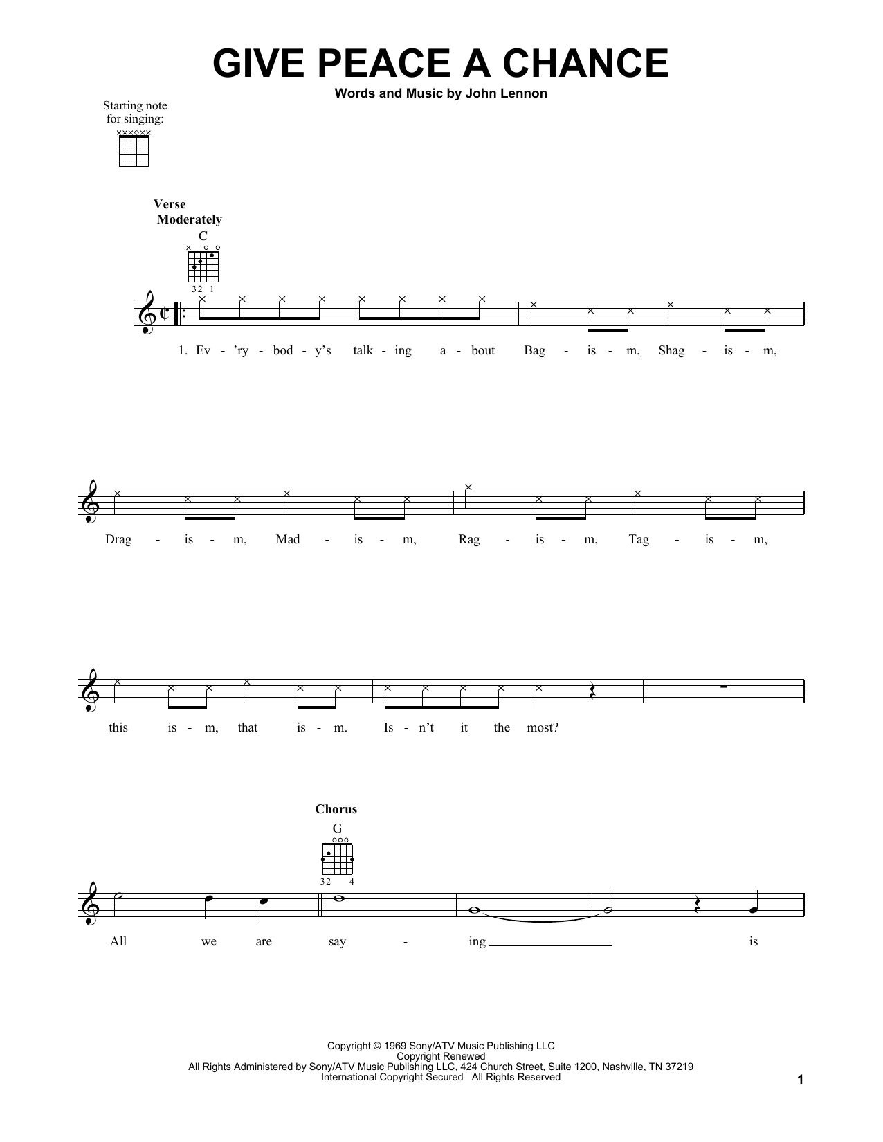 The Beatles Give Peace A Chance sheet music notes and chords. Download Printable PDF.