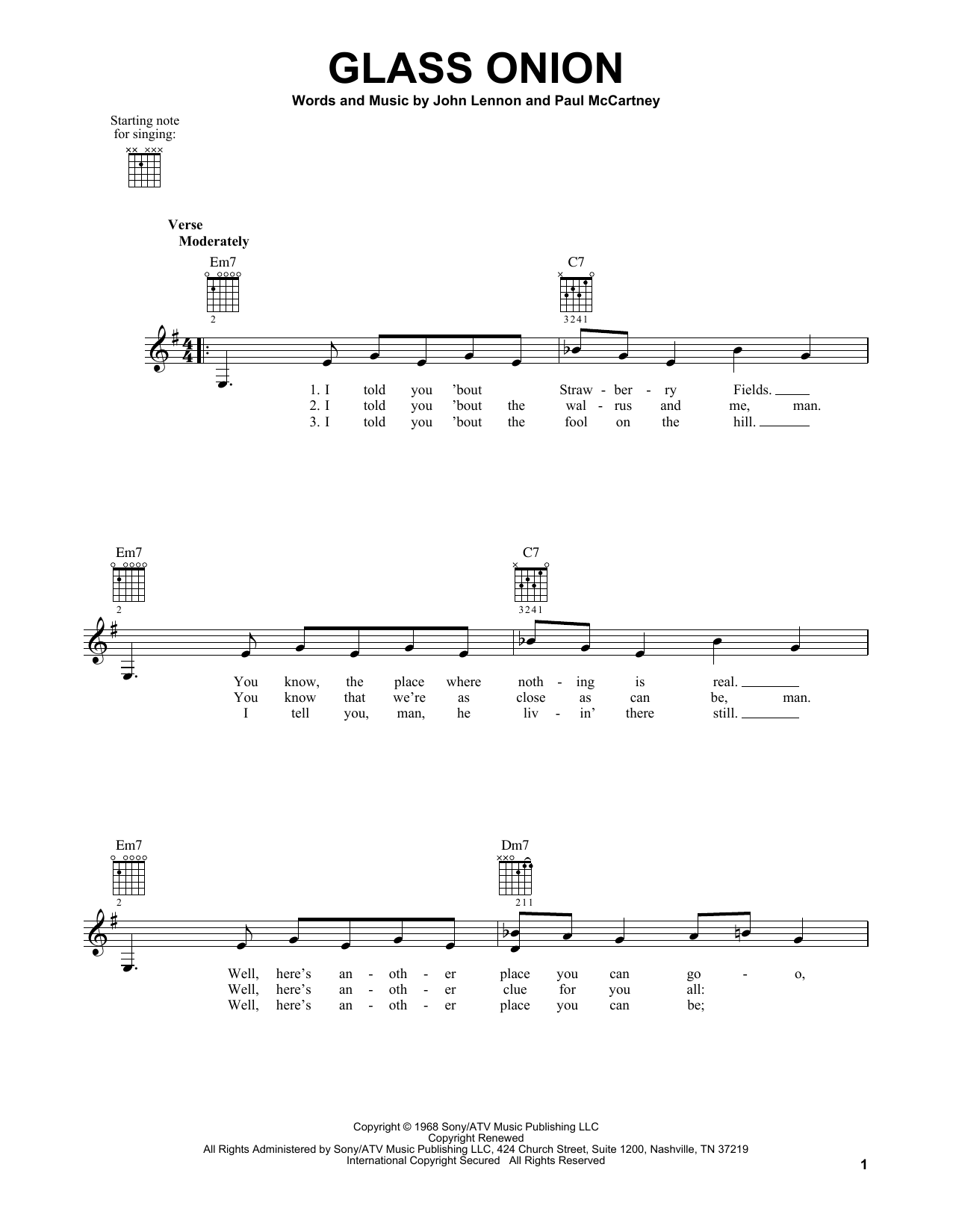 The Beatles Glass Onion sheet music notes and chords. Download Printable PDF.