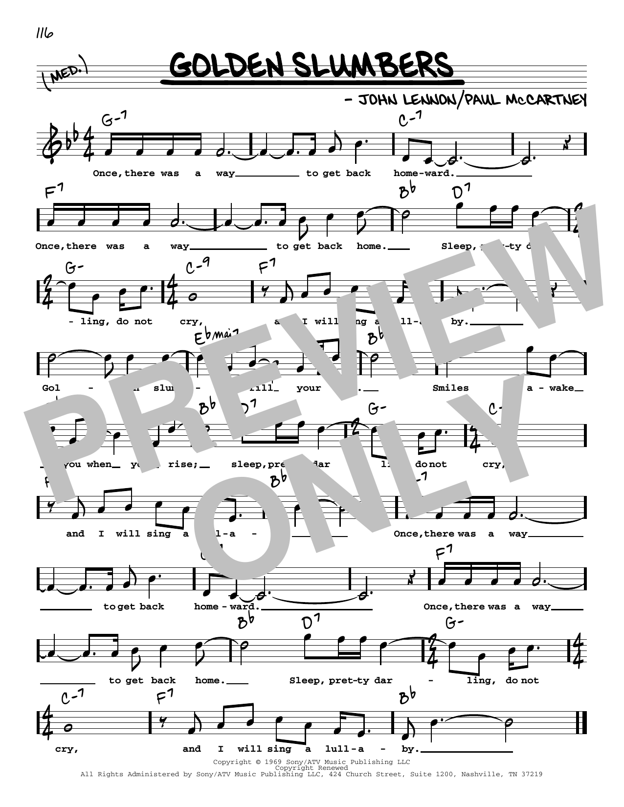 The Beatles Golden Slumbers (High Voice) sheet music notes and chords. Download Printable PDF.