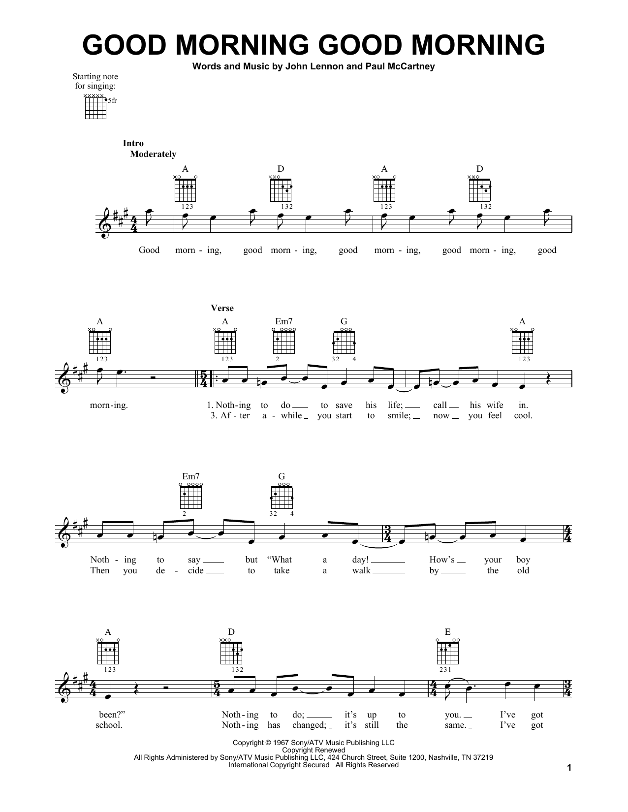 The Beatles Good Morning Good Morning sheet music notes and chords. Download Printable PDF.