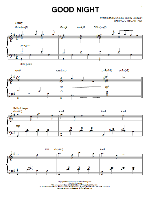 The Beatles Good Night [Jazz version] (arr. Brent Edstrom) sheet music notes and chords arranged for Piano Solo