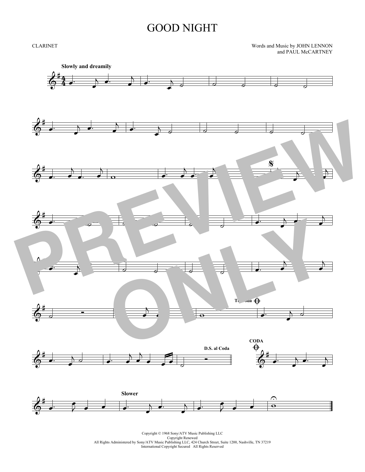 The Beatles Good Night sheet music notes and chords. Download Printable PDF.