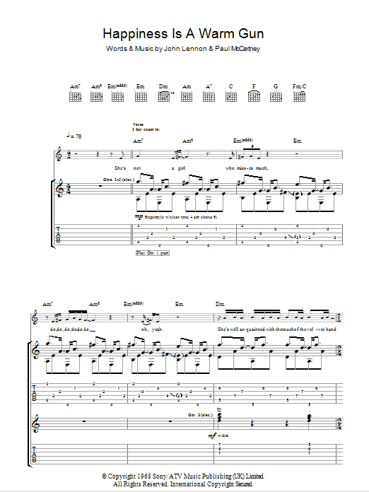 The Beatles Happiness Is A Warm Gun sheet music notes and chords. Download Printable PDF.