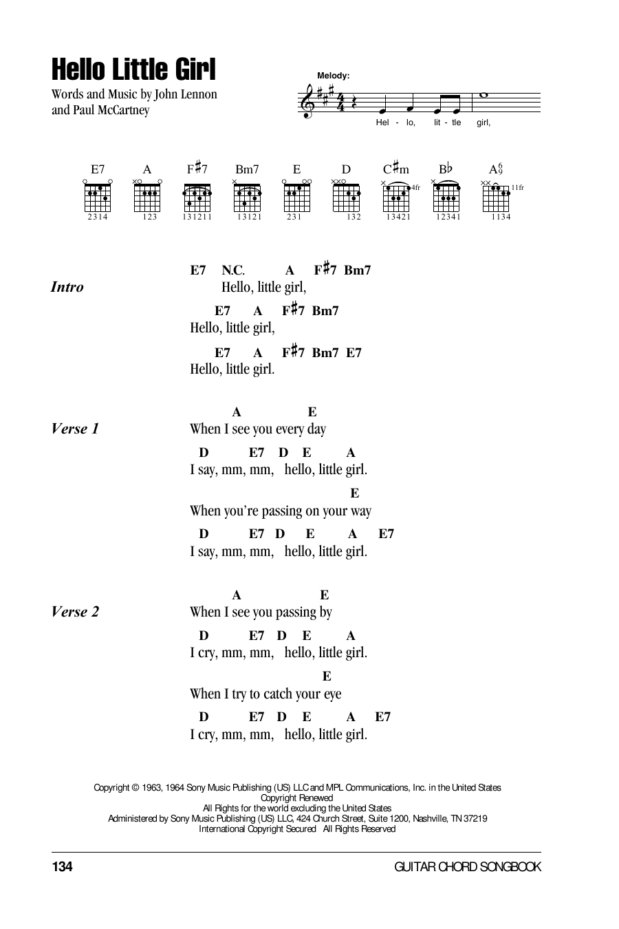 The Beatles Hello Little Girl sheet music notes and chords. Download Printable PDF.