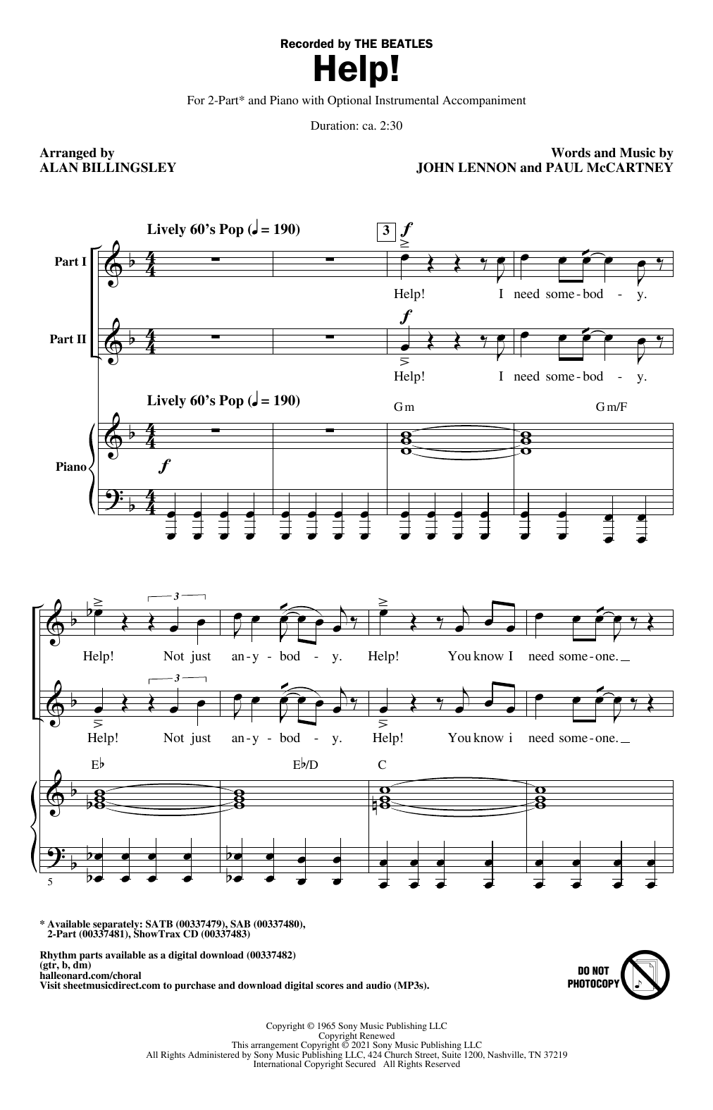 The Beatles Help! (arr. Alan Billingsley) sheet music notes and chords. Download Printable PDF.