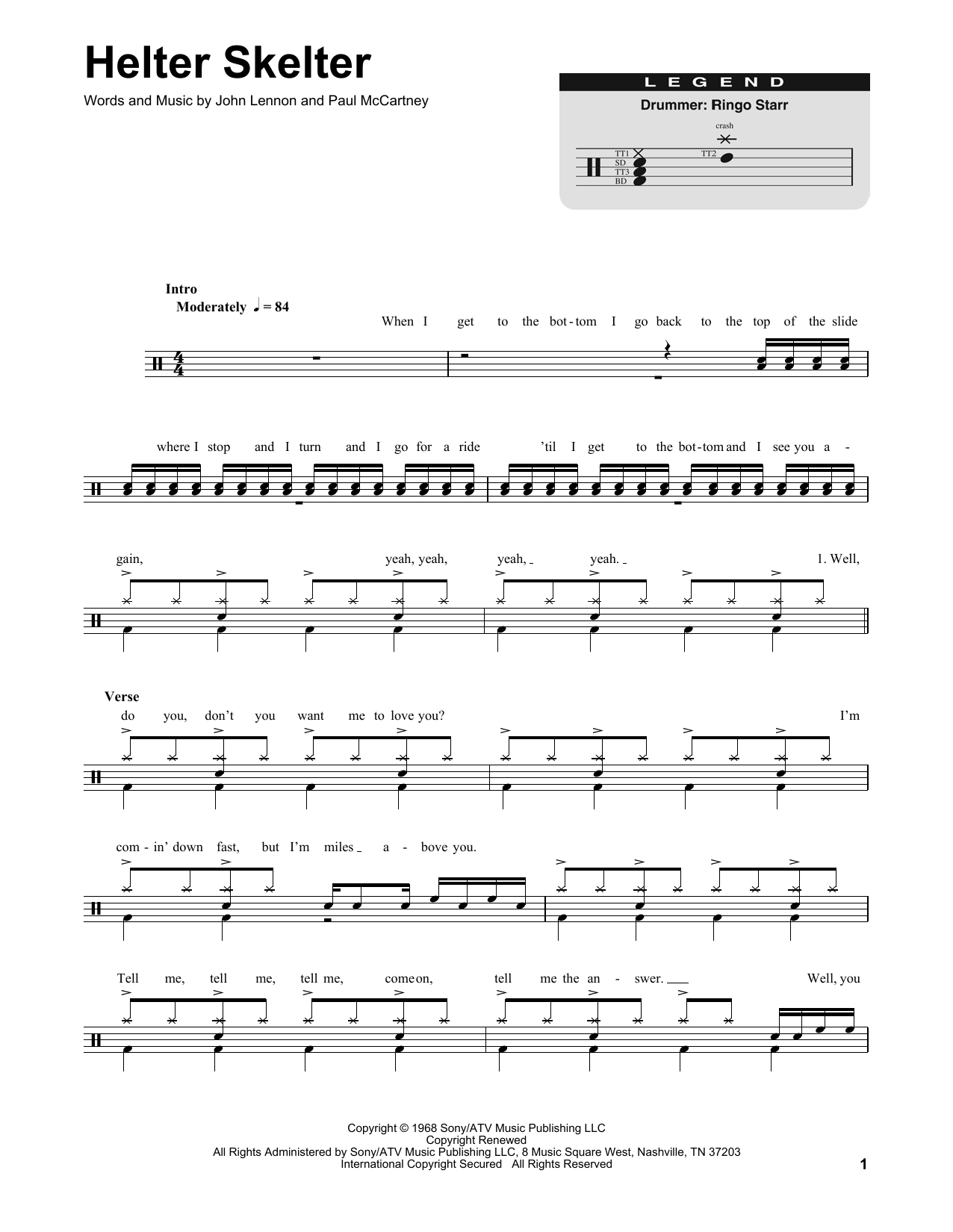 The Beatles Helter Skelter sheet music notes and chords. Download Printable PDF.