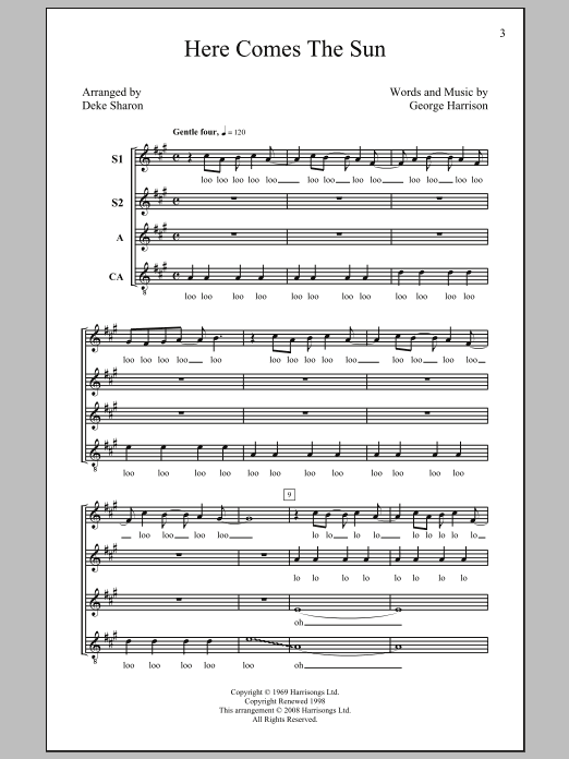 The Beatles Here Comes The Sun (arr. Deke Sharon) sheet music notes and chords. Download Printable PDF.