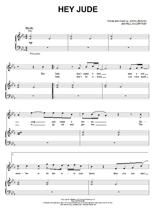 The Beatles Hey Jude sheet music notes and chords. Download Printable PDF.