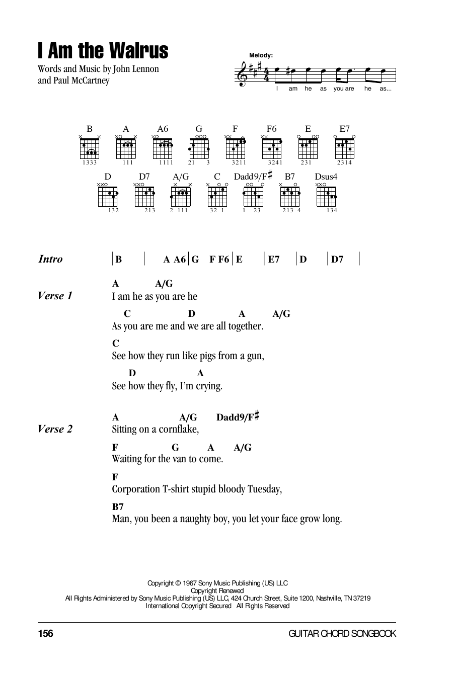 The Beatles I Am The Walrus sheet music notes and chords. Download Printable PDF.