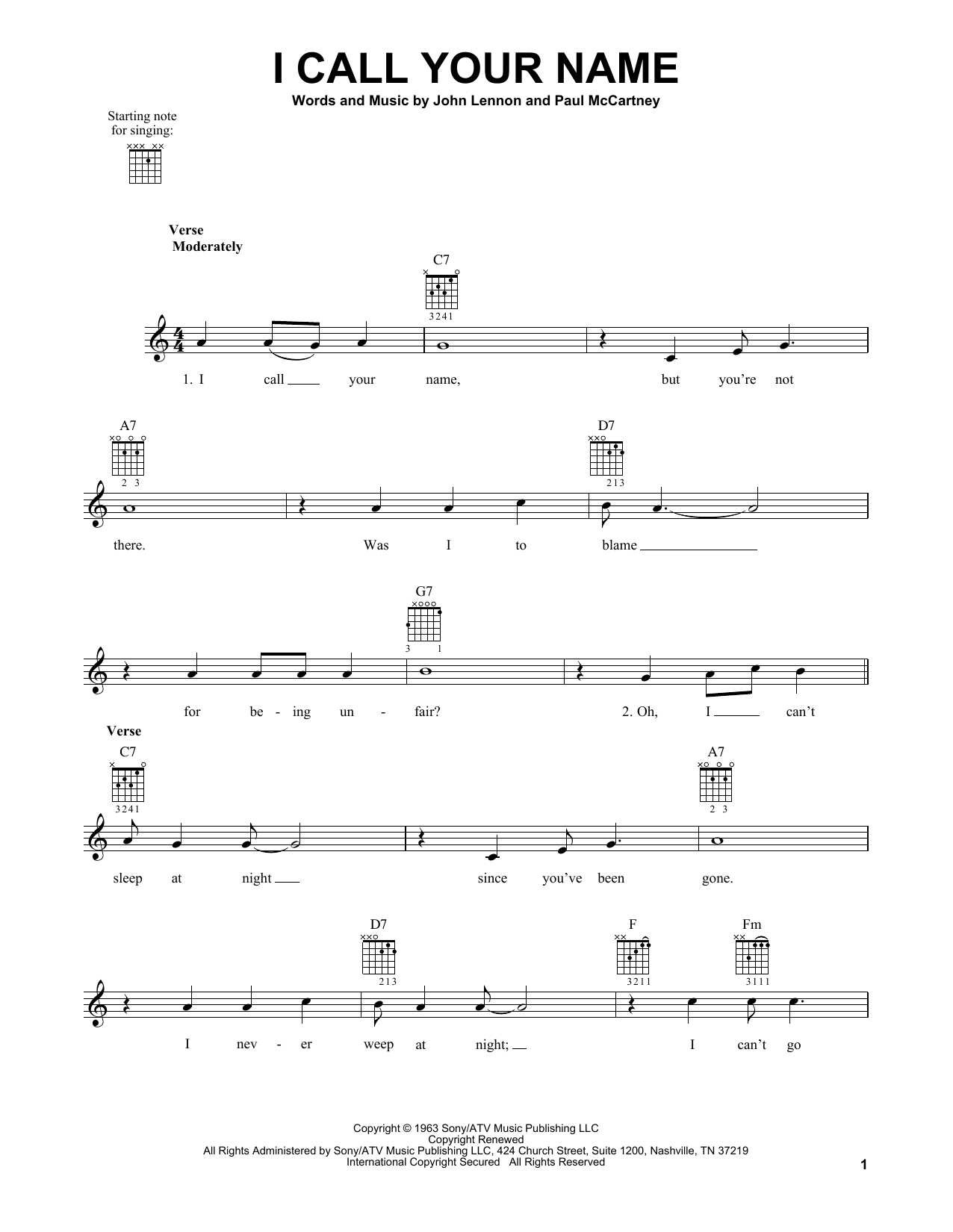 The Beatles I Call Your Name sheet music notes and chords. Download Printable PDF.