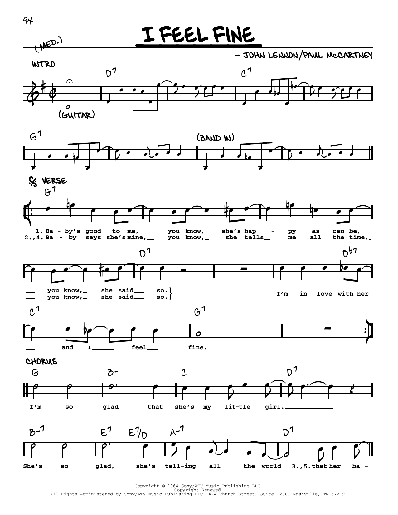 The Beatles I Feel Fine [Jazz version] sheet music notes and chords arranged for Real Book – Melody, Lyrics & Chords