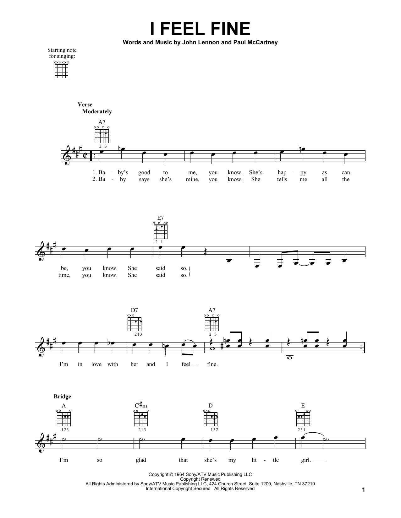 The Beatles I Feel Fine sheet music notes and chords. Download Printable PDF.