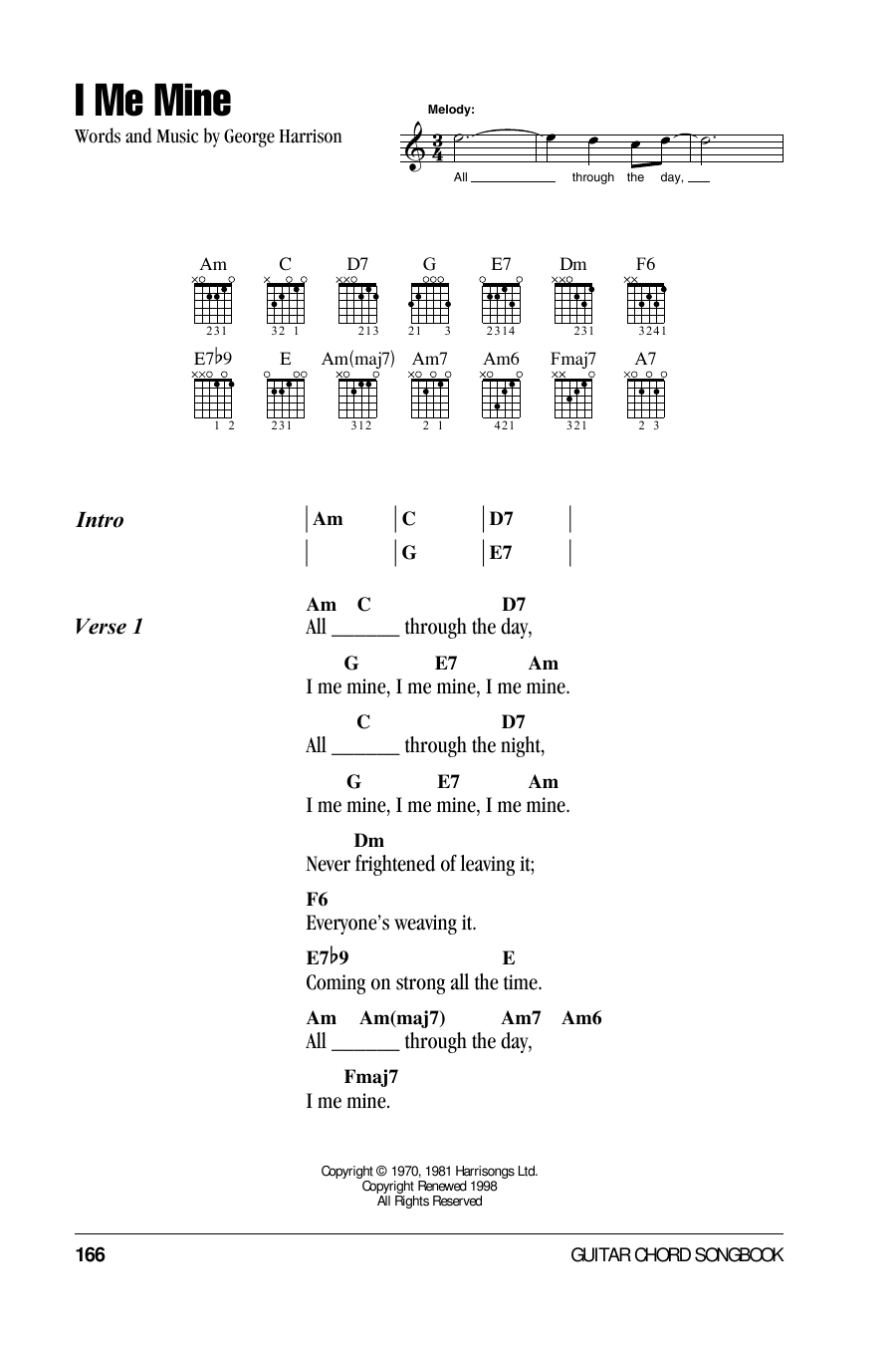 The Beatles I Me Mine sheet music notes and chords. Download Printable PDF.