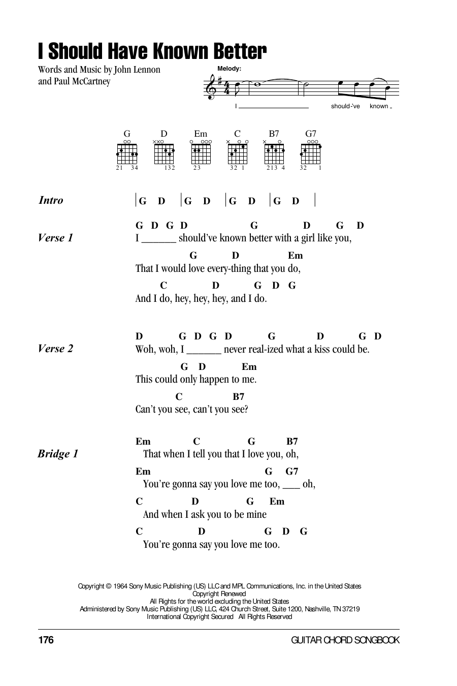 The Beatles I Should Have Known Better sheet music notes and chords. Download Printable PDF.