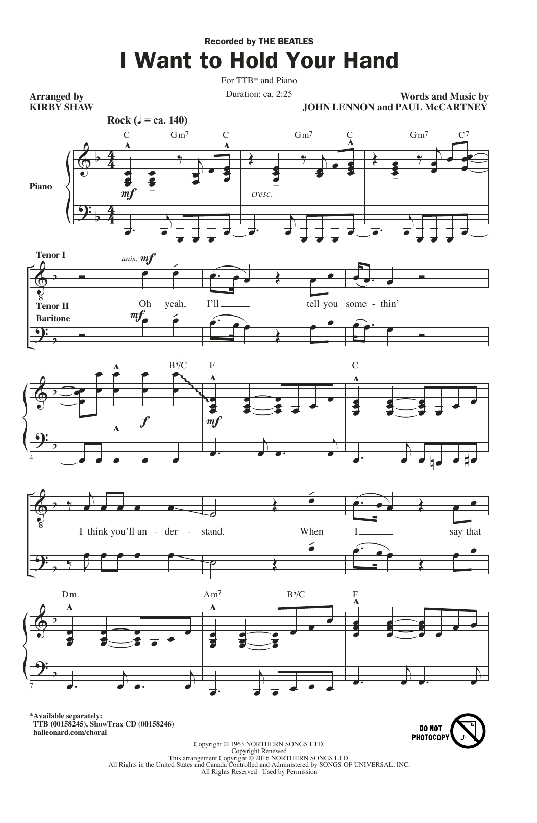 The Beatles I Want To Hold Your Hand (arr. Kirby Shaw) sheet music notes and chords. Download Printable PDF.