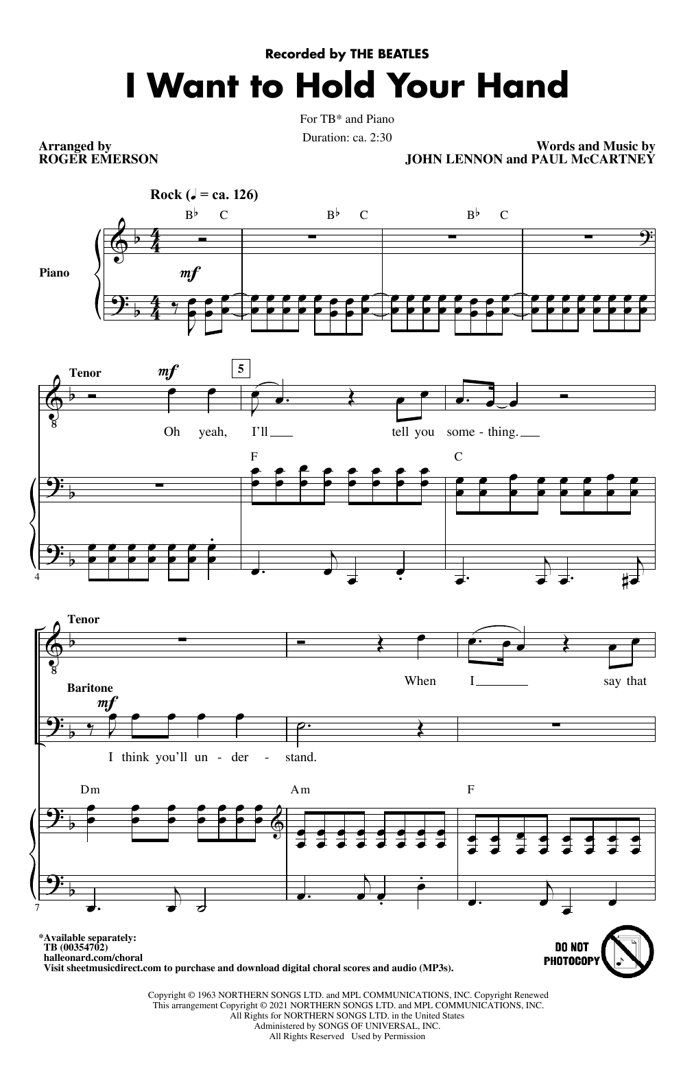 Learn to play The Beatles I Want To Hold Your Hand (arr. Roger Emerson) sheet music for TB Choir in minutes. Price: 3.9900$ The Beatles I Want To Hold Your Hand (arr. Roger Emerson) sheet music notes and chords arranged for TB Choir