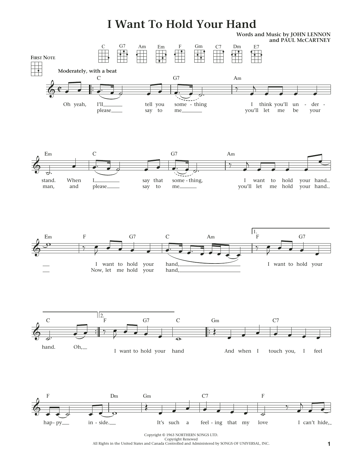 The Beatles I Want To Hold Your Hand (from The Daily Ukulele) (arr. Liz and Jim Beloff) sheet music notes and chords. Download Printable PDF.