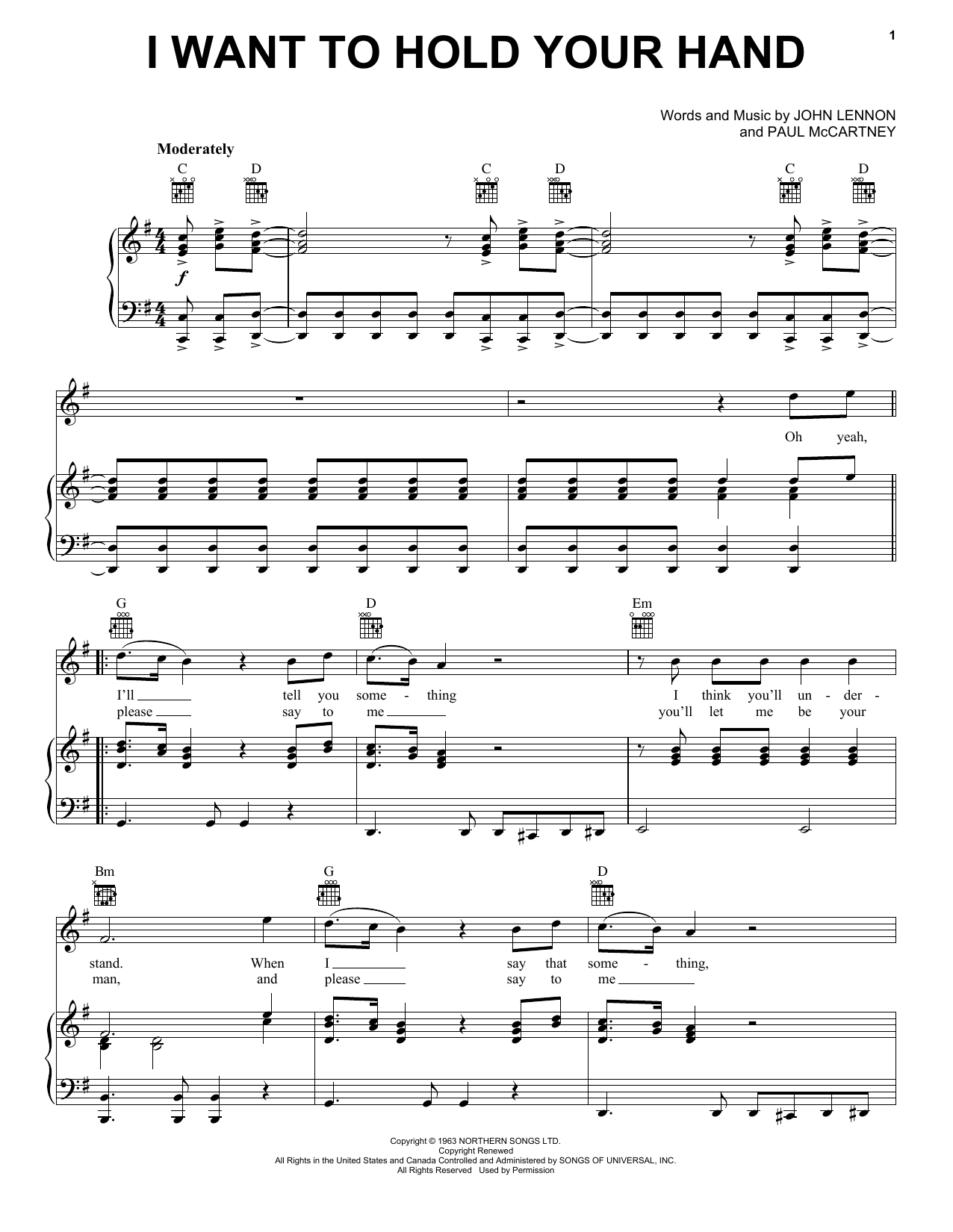 The Beatles I Want To Hold Your Hand sheet music notes and chords. Download Printable PDF.