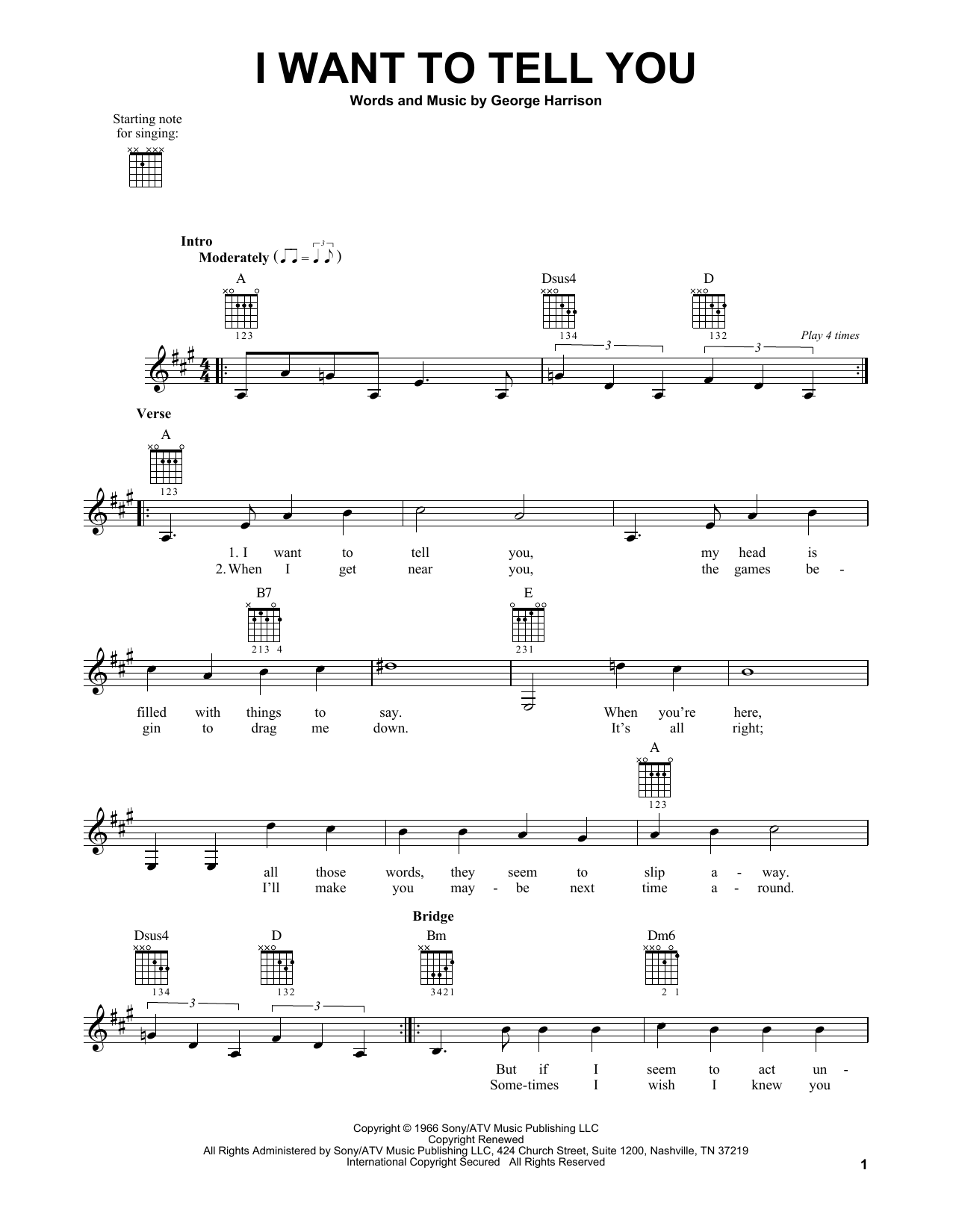 The Beatles I Want To Tell You sheet music notes and chords. Download Printable PDF.