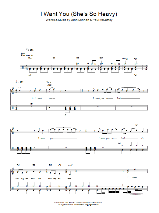 The Beatles I Want You (She's So Heavy) sheet music notes and chords. Download Printable PDF.