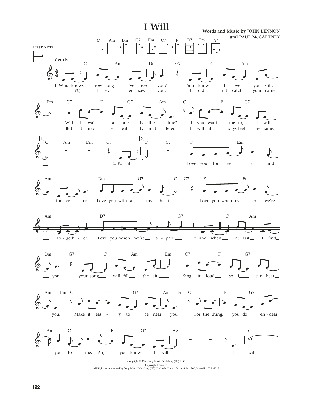 The Beatles I Will (from The Daily Ukulele) (arr. Jim Beloff) sheet music notes and chords. Download Printable PDF.