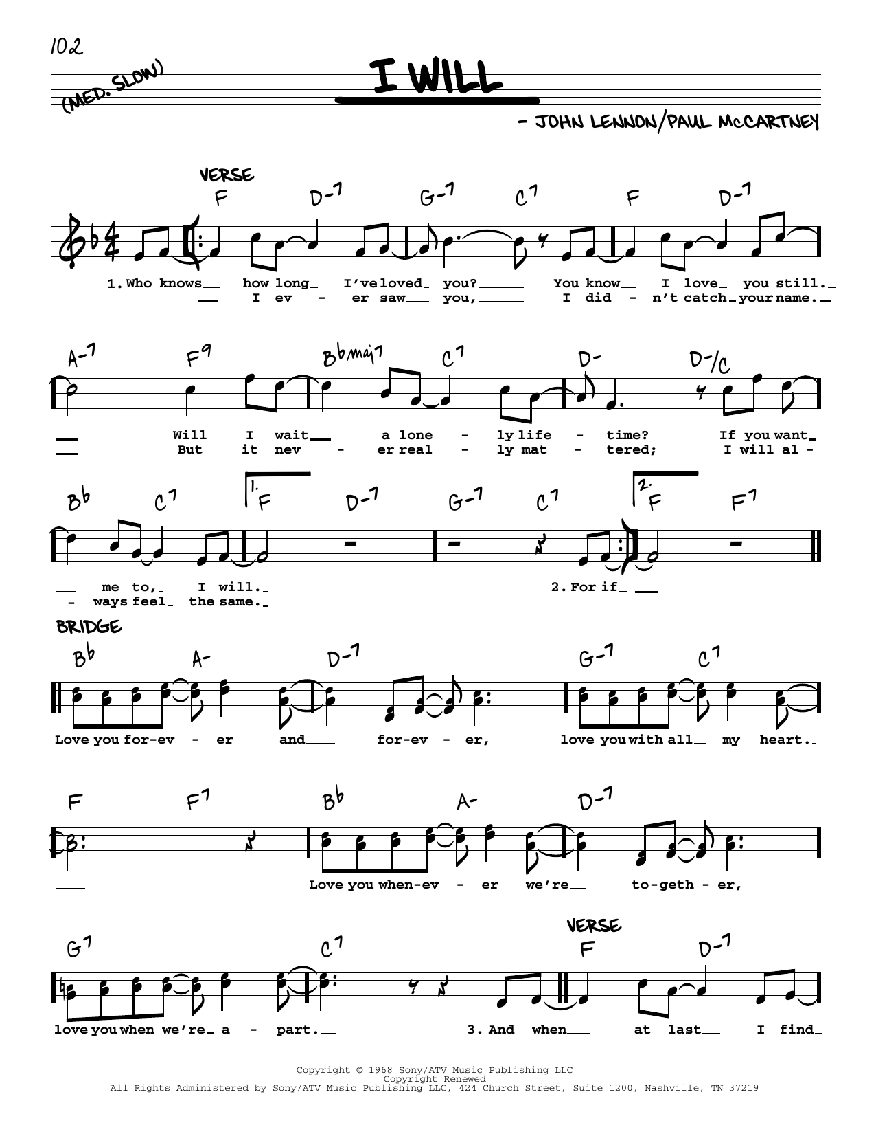 The Beatles I Will [Jazz version] sheet music notes and chords. Download Printable PDF.