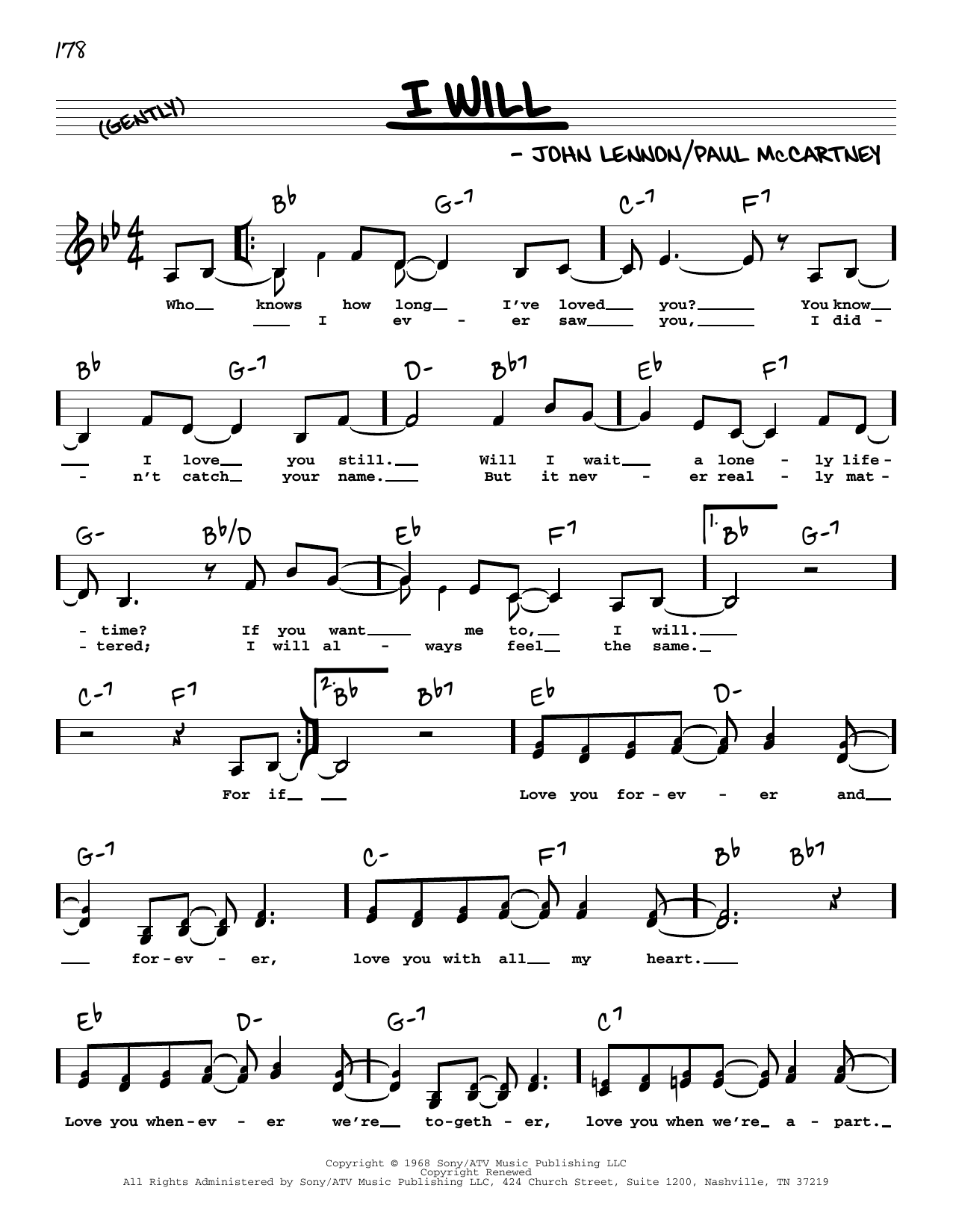 The Beatles I Will (Low Voice) sheet music notes and chords. Download Printable PDF.