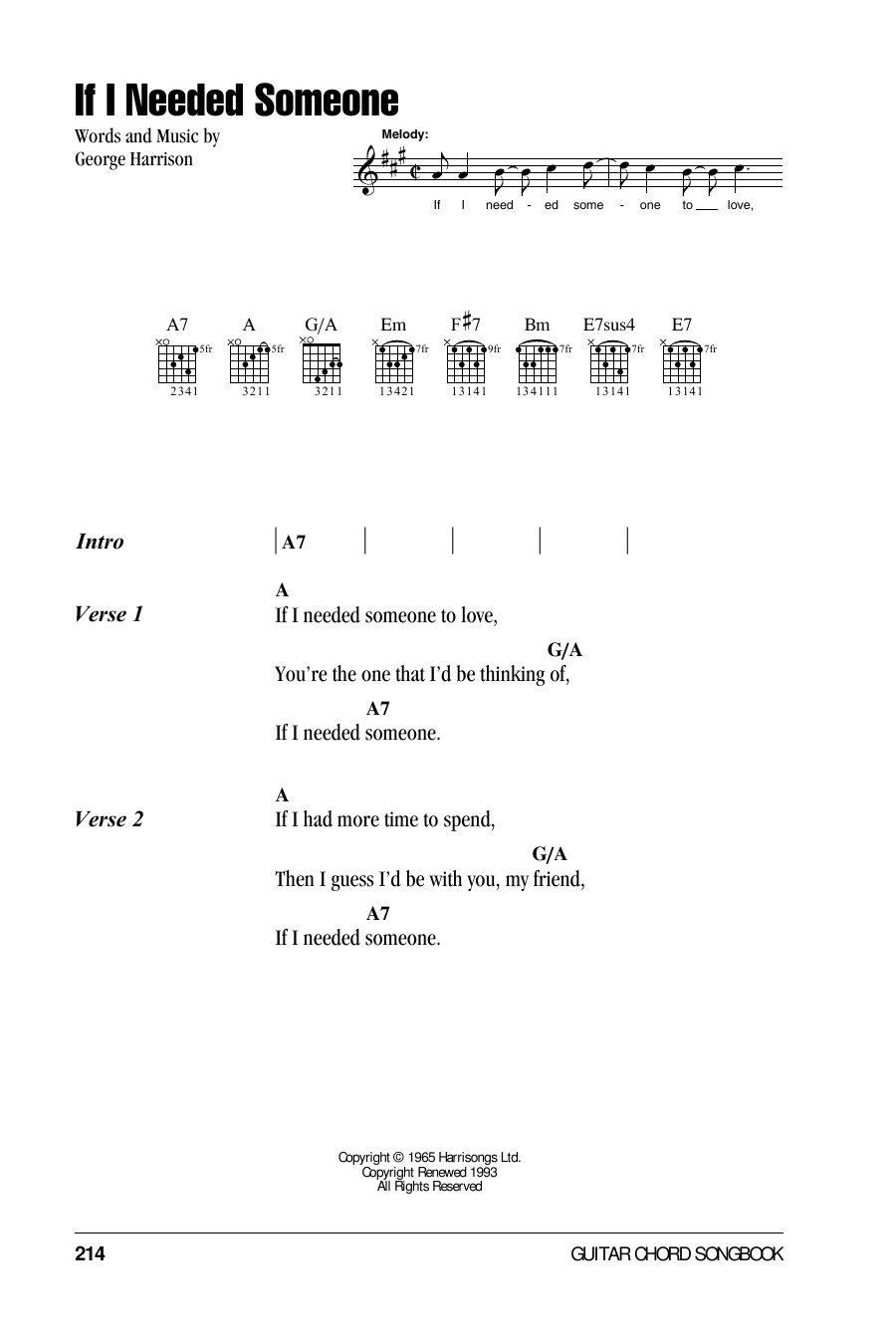 The Beatles If I Needed Someone sheet music notes and chords. Download Printable PDF.