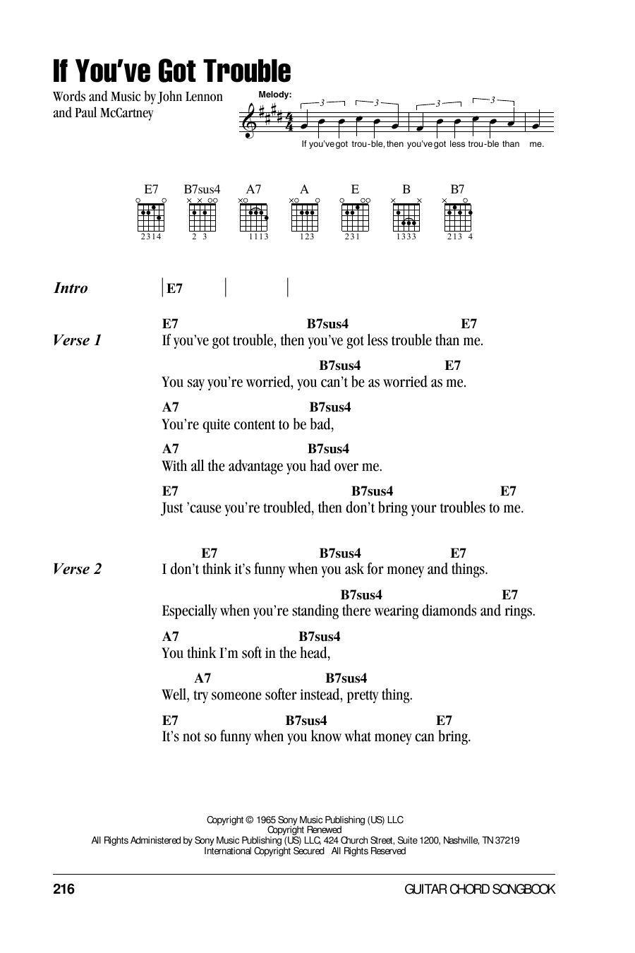 The Beatles If You've Got Trouble sheet music notes and chords. Download Printable PDF.