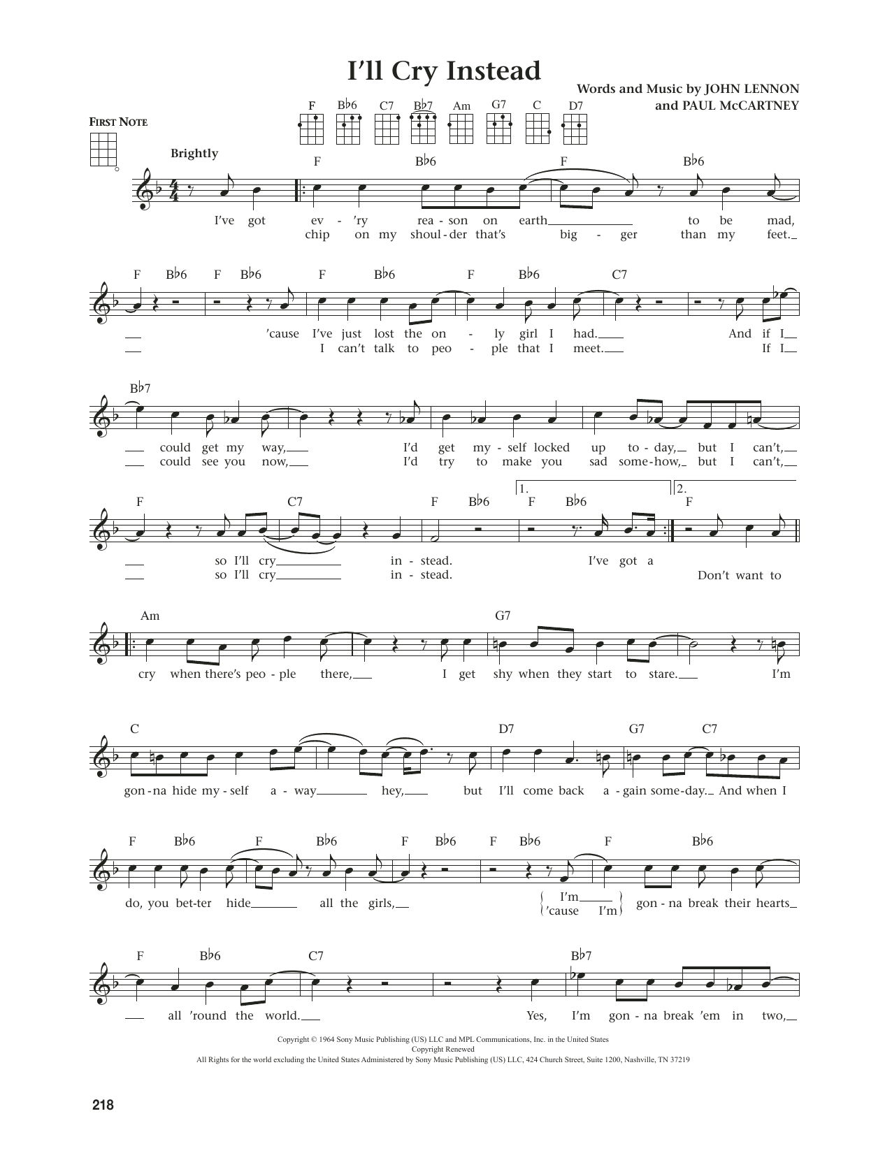 The Beatles I'll Cry Instead (from The Daily Ukulele) (arr. Jim Beloff) sheet music notes and chords. Download Printable PDF.