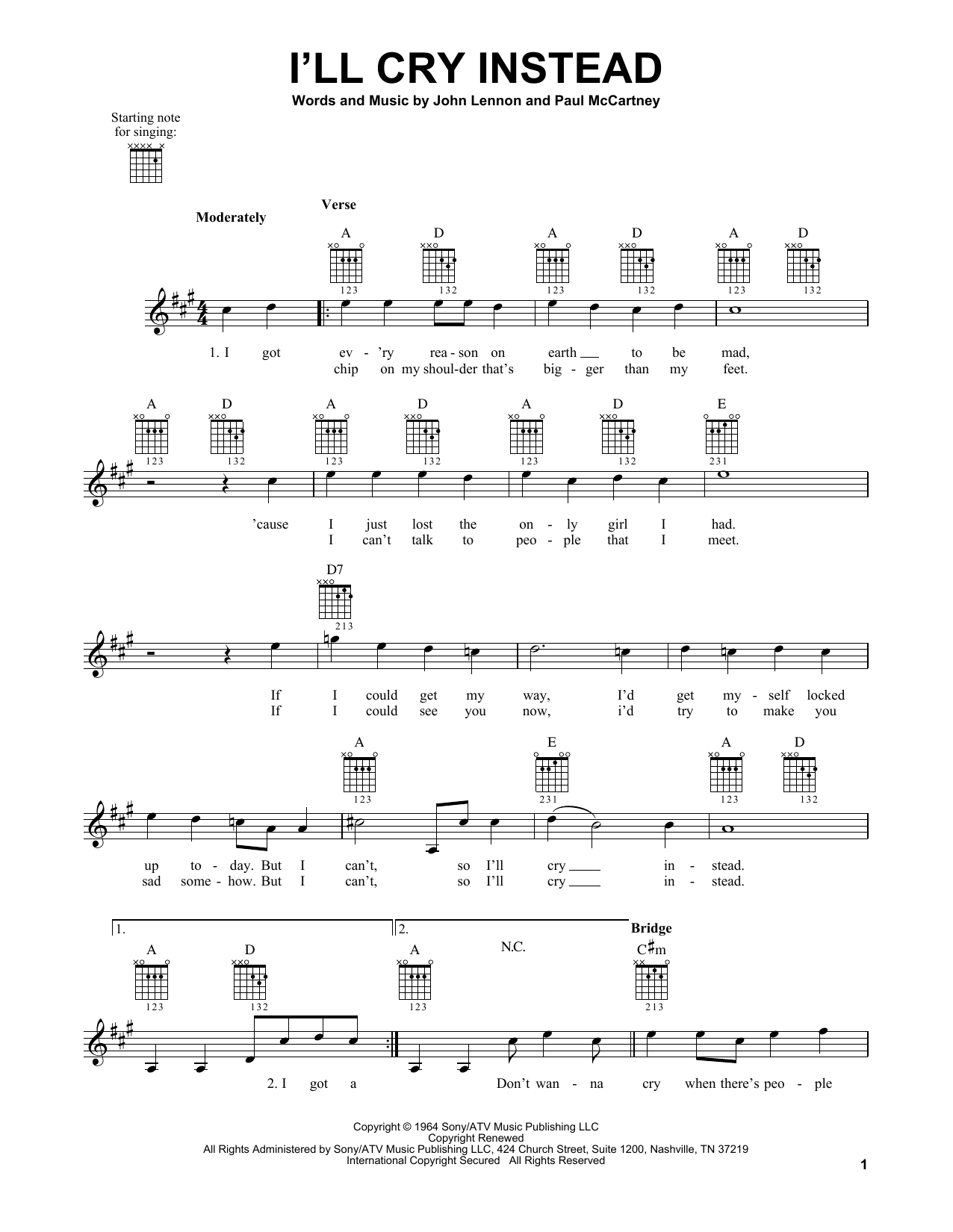 The Beatles I'll Cry Instead sheet music notes and chords. Download Printable PDF.