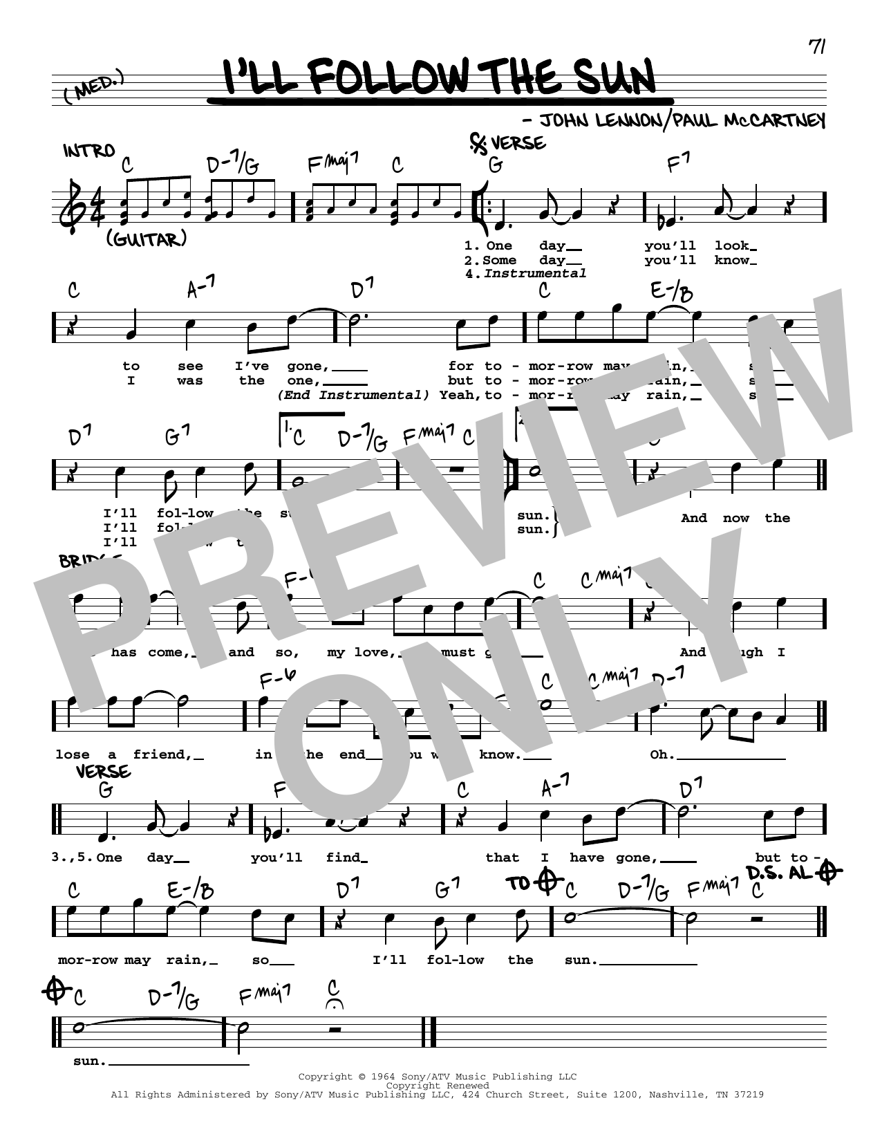 The Beatles I'll Follow The Sun [Jazz version] sheet music notes and chords arranged for Real Book – Melody, Lyrics & Chords