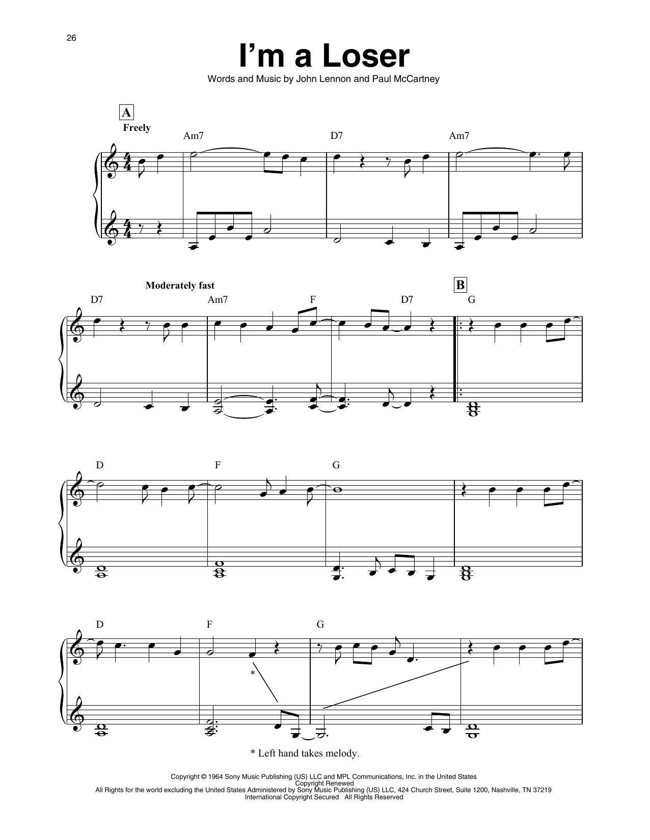 The Beatles I'm A Loser (arr. Maeve Gilchrist) sheet music notes and chords. Download Printable PDF.