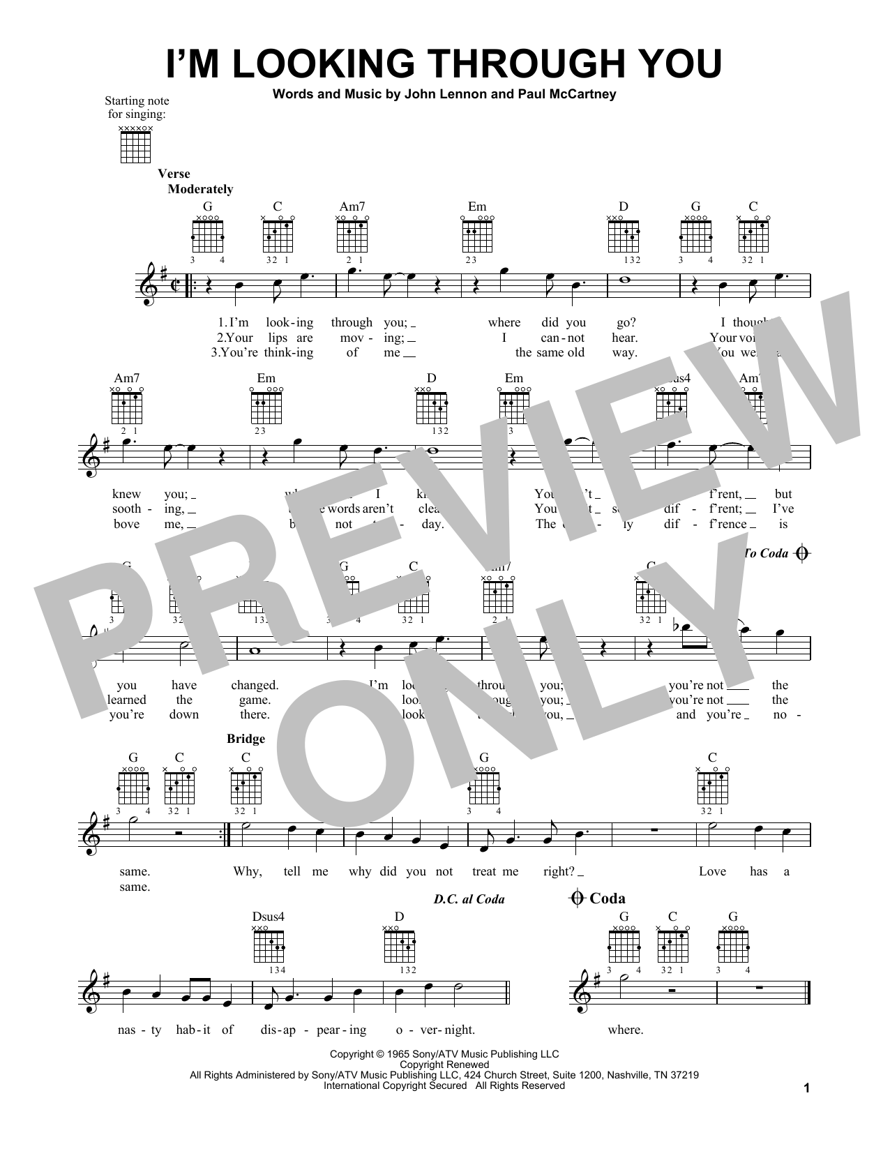 The Beatles I'm Looking Through You sheet music notes and chords. Download Printable PDF.