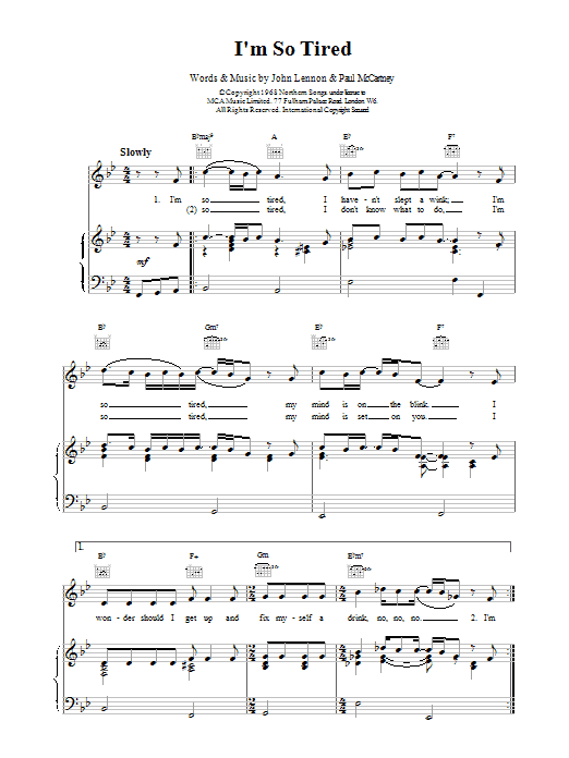 The Beatles I'm So Tired sheet music notes and chords. Download Printable PDF.