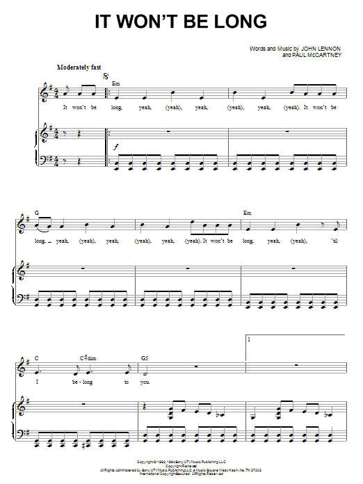 The Beatles It Won't Be Long sheet music notes and chords. Download Printable PDF.